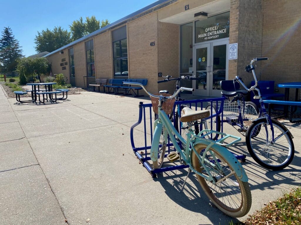 Bicycles in front of Adrian School